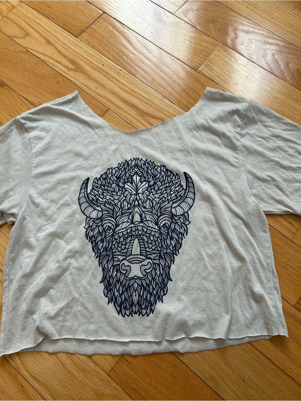 Graphic Buffalo Crop Tee - White with Black Print